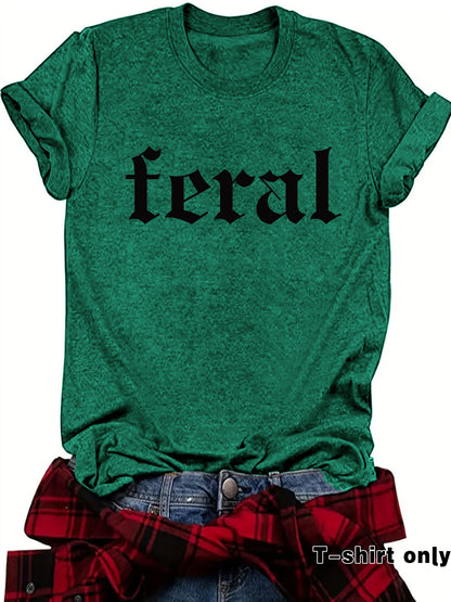 FERAL letter new round neck loose short sleeved shirt