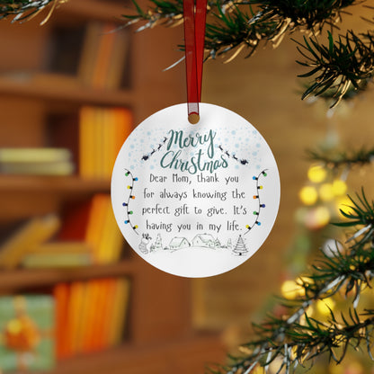 Merry Christmas Metal Ornament for Mom - Personalized Holiday Bell Decoration