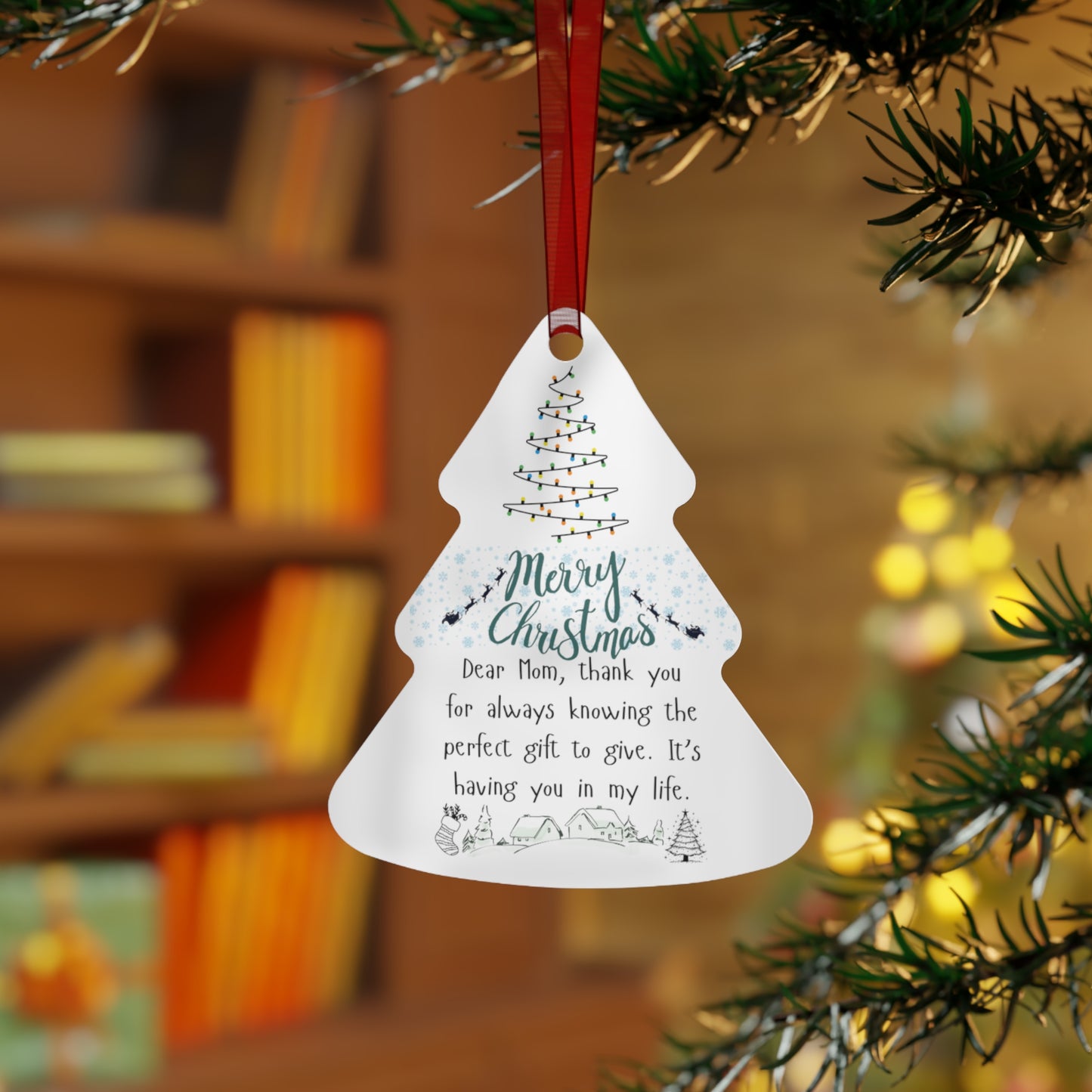 Merry Christmas Metal Ornament for Mom - Personalized Holiday Bell Decoration