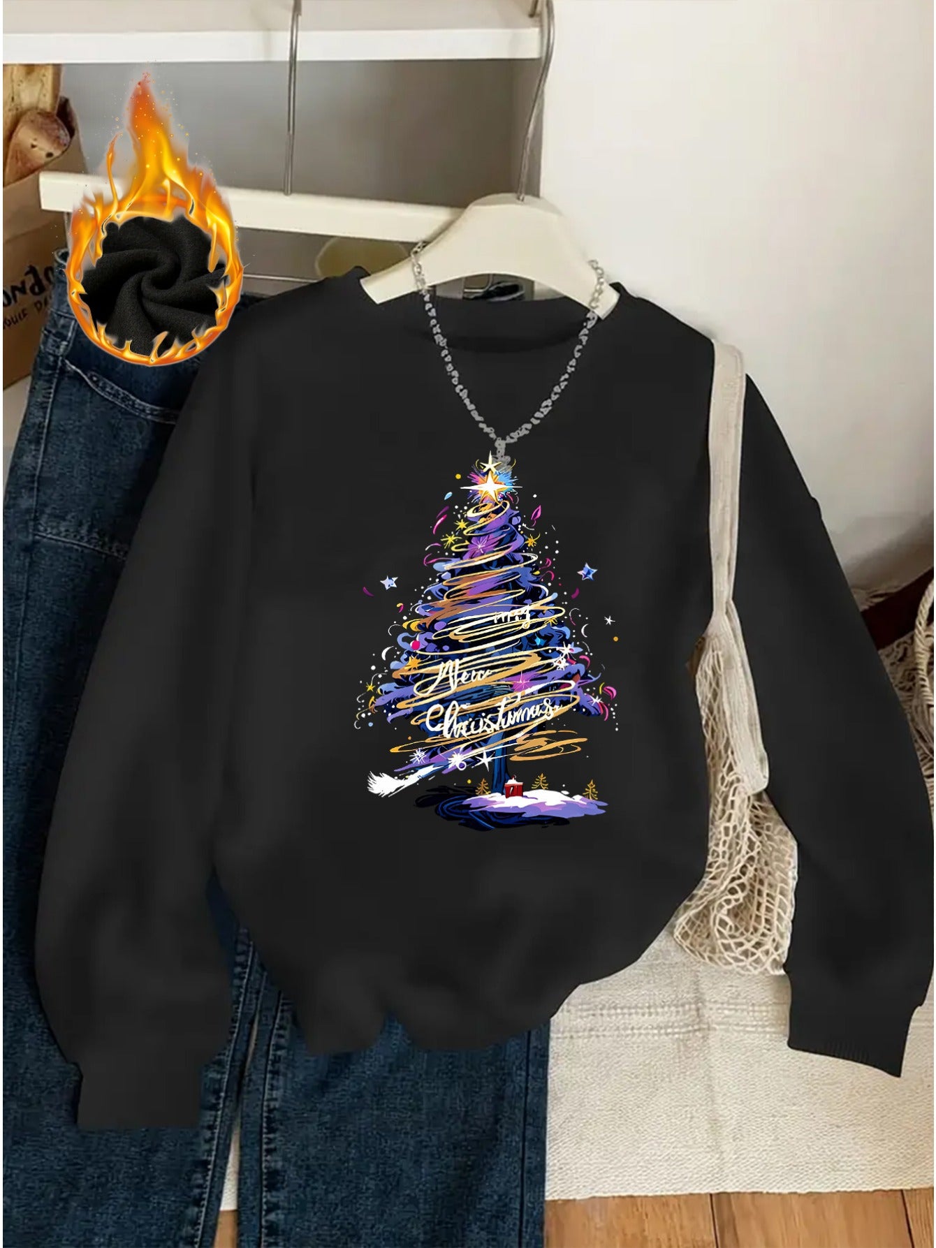 Women's Festive Christmas Tree Print Pullover Sweatshirt