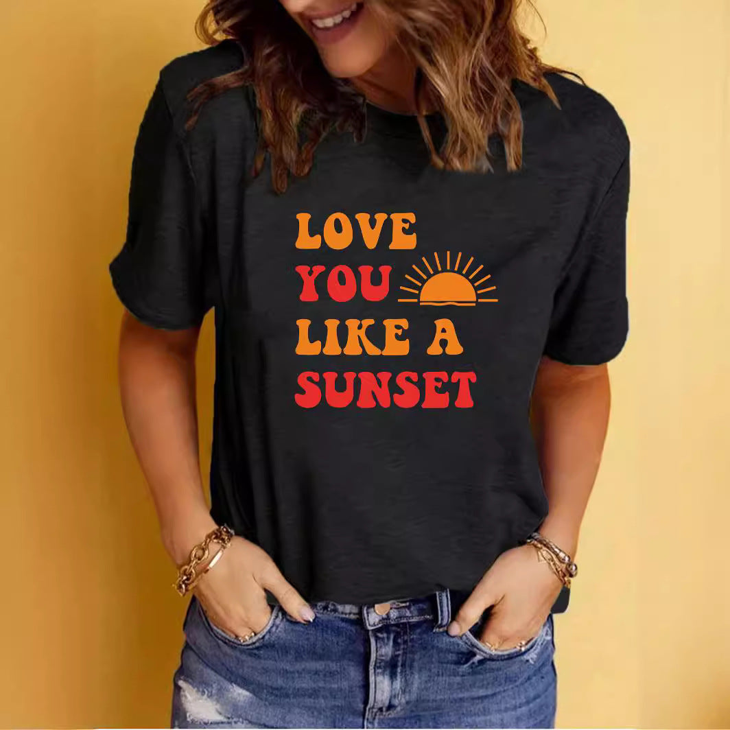 LOVE YOU LIKE A SUNSET Printed Round Neck Short Sleeve