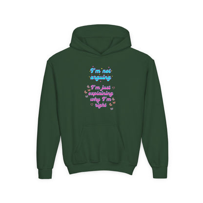 Funny Youth Hoodie - I'm Not Arguing, Just Explaining Why I'm Right | Gift, Casual Wear, Tween Fashion, Birthday, Humor Apparel