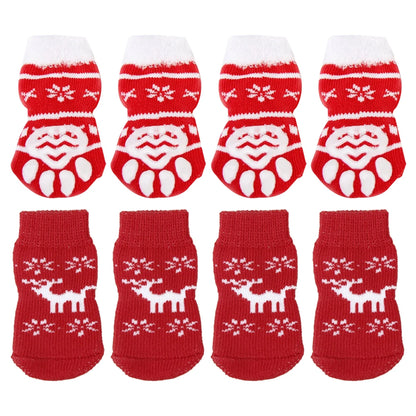 8pcs Pet Warm Cotton Socks Soft Anti Slip Claw Pattern Protect Feet Cold Snow Christmas Dog Cat Stockings Gifts