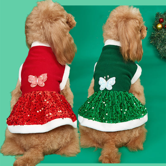 Autumn and Winter New Pet Plush Clothes Christmas Dog Dress Small Dog Teddy Dress Cat Clothes