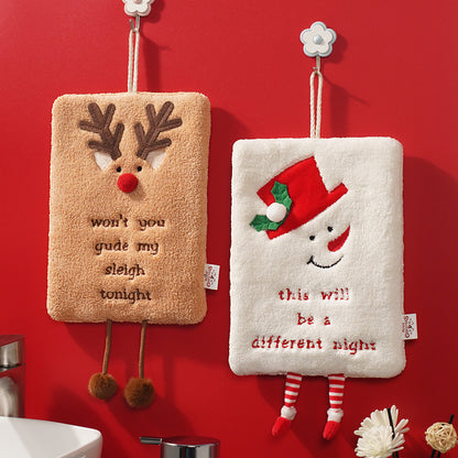 New Christmas hand towel can be hung with thick coral fleece towel, kitchen absorbent quick drying cloth, cartoon hand towel