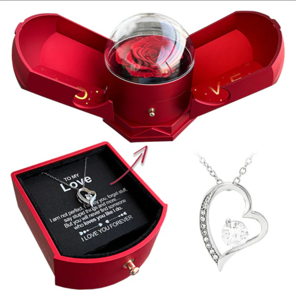 Double open rose gift box drawer style rose jewelry box angel wings Valentine