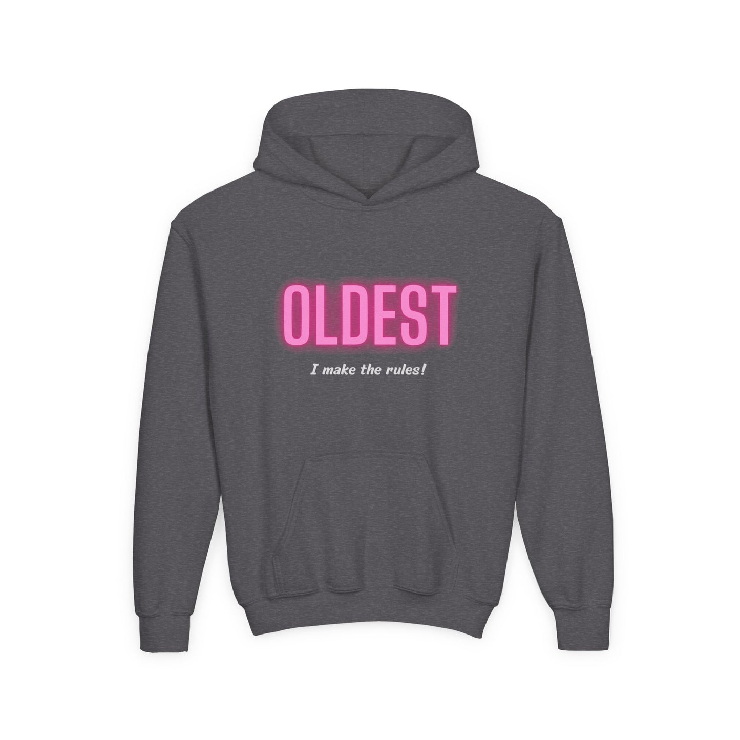 Youth Hoodie - 'OLDEST, I make the rules!' Funny Sweatshirt for Siblings, Birthday Gift, Family Gatherings, Casual Wear, Cozy Sweatshirt
