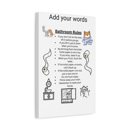 Bathroom Rules Canvas Art, Funny Home Decor, Bathroom Sign, Wall Art for Restroom, Gift for New Home, Quirky Bathroom Decor