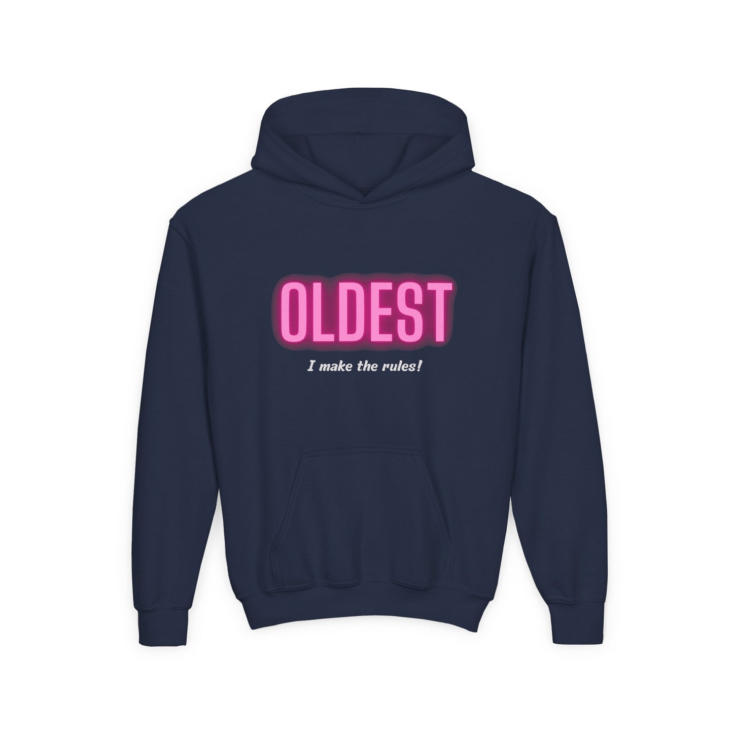 Youth Hoodie - 'OLDEST, I make the rules!' Funny Sweatshirt for Siblings, Birthday Gift, Family Gatherings, Casual Wear, Cozy Sweatshirt