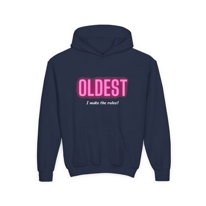 Youth Hoodie - 'OLDEST, I make the rules!' Funny Sweatshirt for Siblings, Birthday Gift, Family Gatherings, Casual Wear, Cozy Sweatshirt