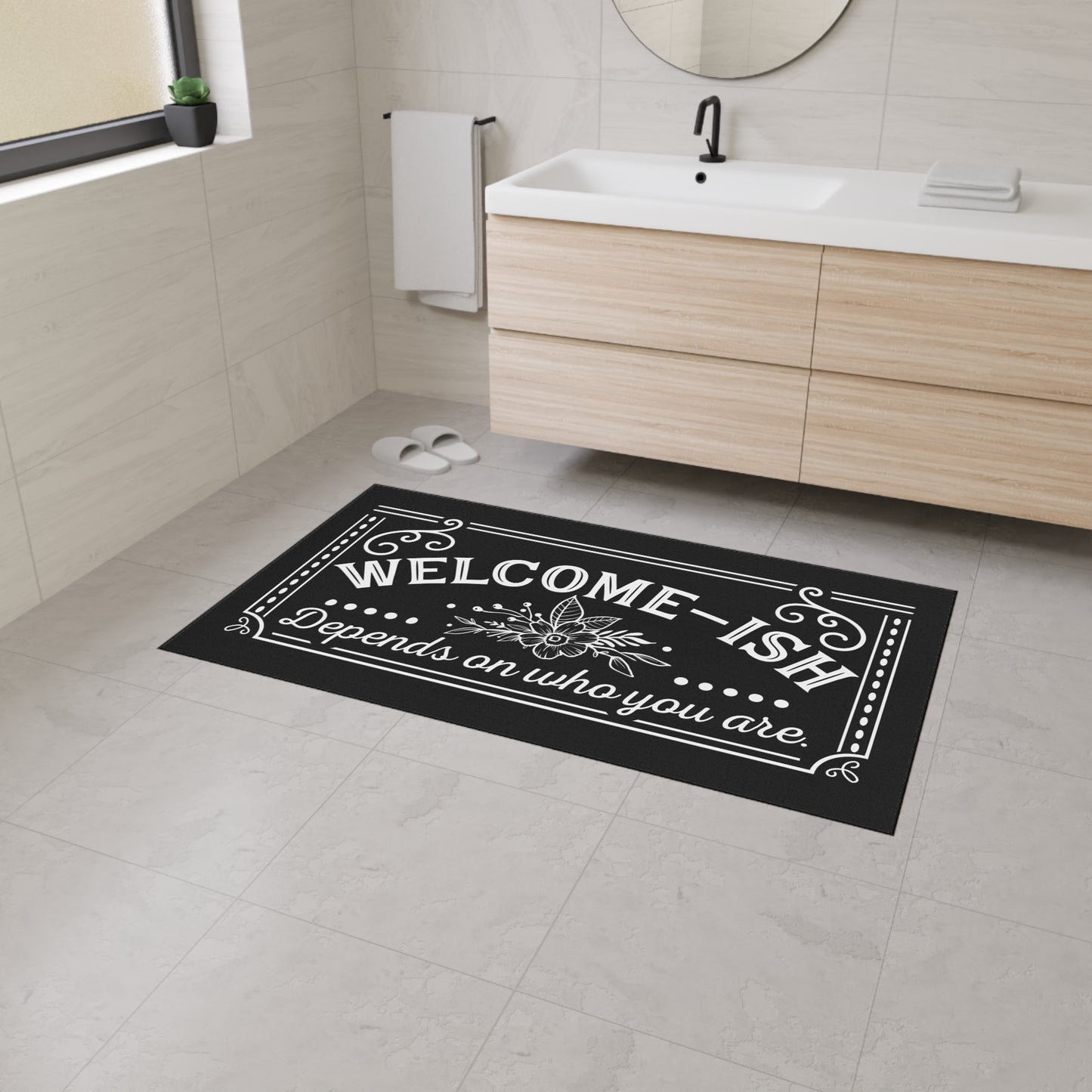 Welcome-Ish Heavy Duty Floor Mat - Stylish Indoor/Outdoor Rug for Home Decor