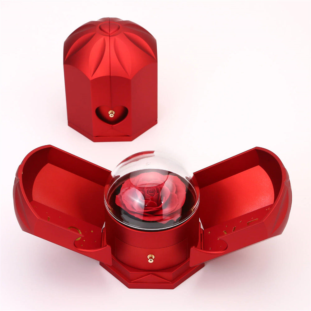 Double open rose gift box drawer style rose jewelry box angel wings Valentine