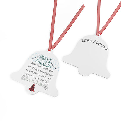 Merry Christmas Metal Ornament for Mom - Personalized Holiday Bell Decoration