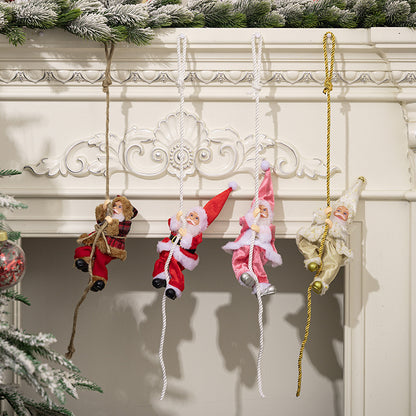 Christmas Decoration Santa Claus Rope Climbing Ornament Resin Santa Figurine Hanging Decorative Climbing Santa Decoration