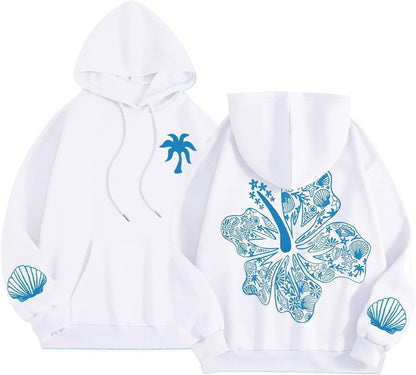 Casual Hibiscus Print Hooded Zipper Hoodie