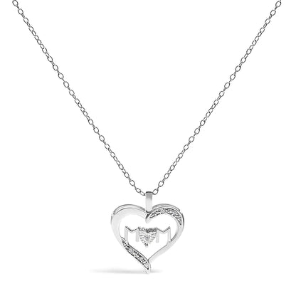.925 Sterling Silver Diamond Accent MOM with Heart Pendant Necklace (J-K Color, I2-I3 Clarity) - 18" Inches