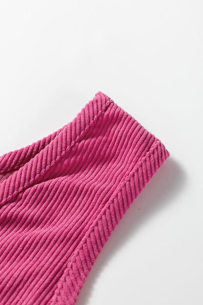 Black Corduroy Sleeveless Mini Dress With Patched Pockets