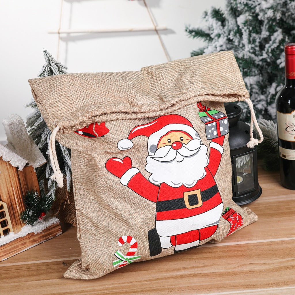 Christmas decorative items, Christmas printed linen gift bags, Santa Claus backpacks, candy bags, apple bags