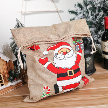 Christmas decorative items, Christmas printed linen gift bags, Santa Claus backpacks, candy bags, apple bags