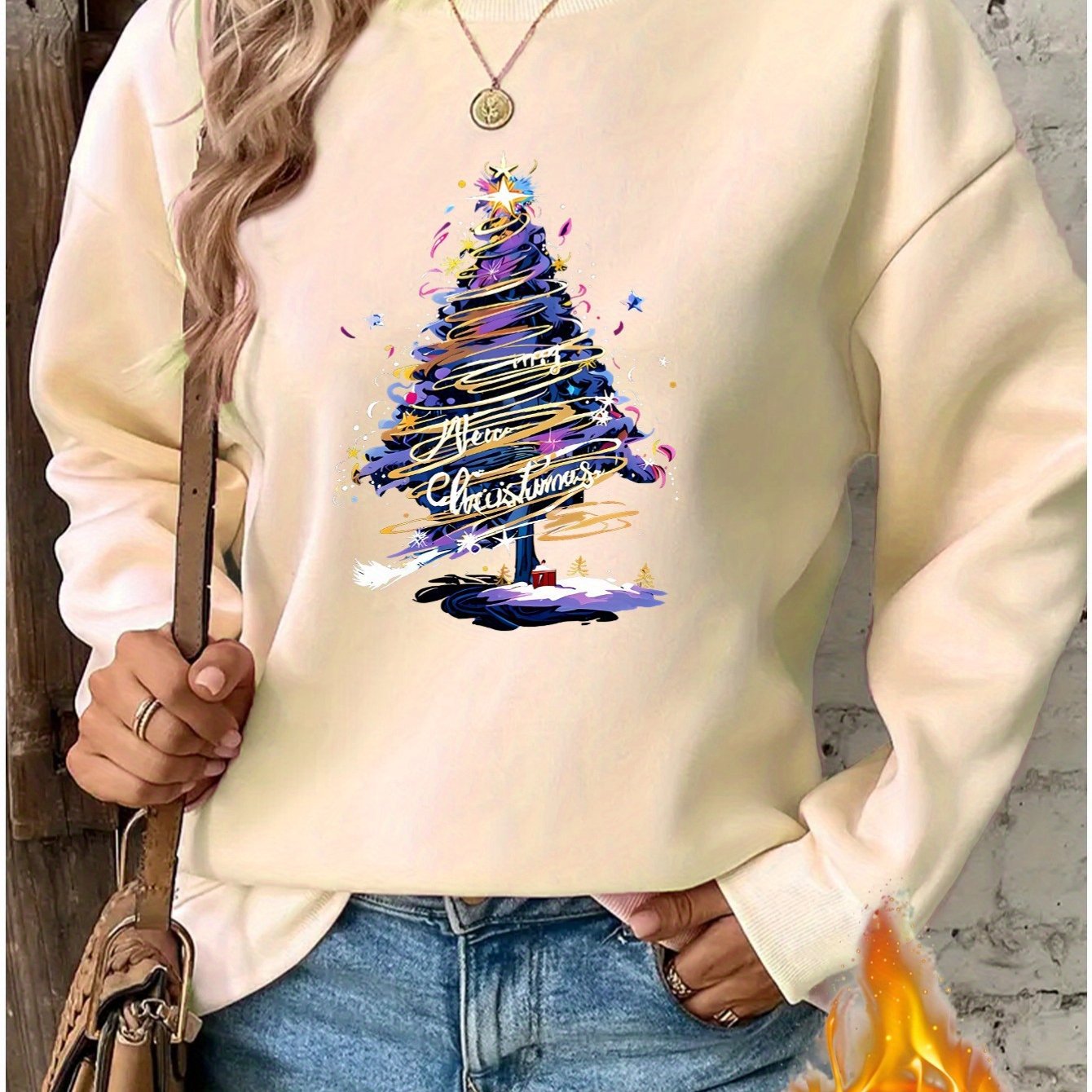 Women's Festive Christmas Tree Print Pullover Sweatshirt