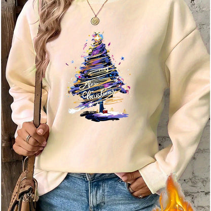 Women's Festive Christmas Tree Print Pullover Sweatshirt