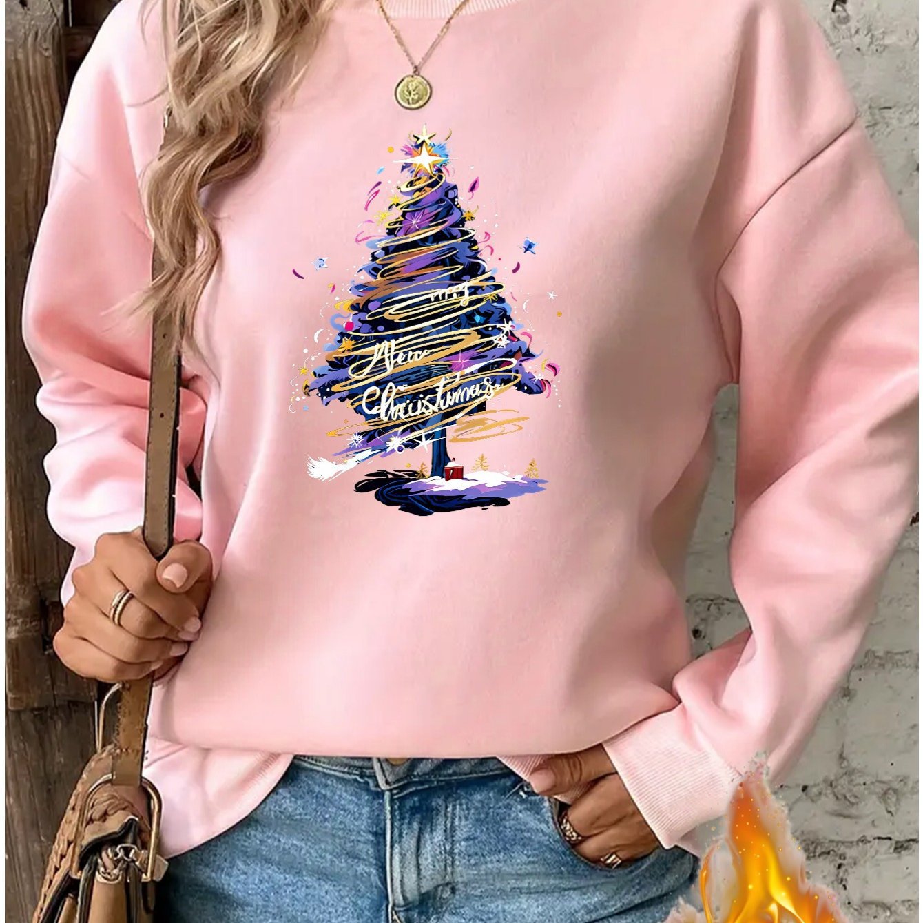 Women's Festive Christmas Tree Print Pullover Sweatshirt