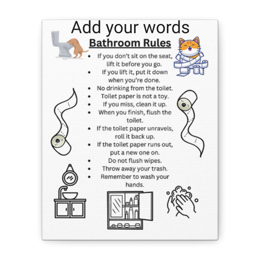 Bathroom Rules Canvas Art, Funny Home Decor, Bathroom Sign, Wall Art for Restroom, Gift for New Home, Quirky Bathroom Decor