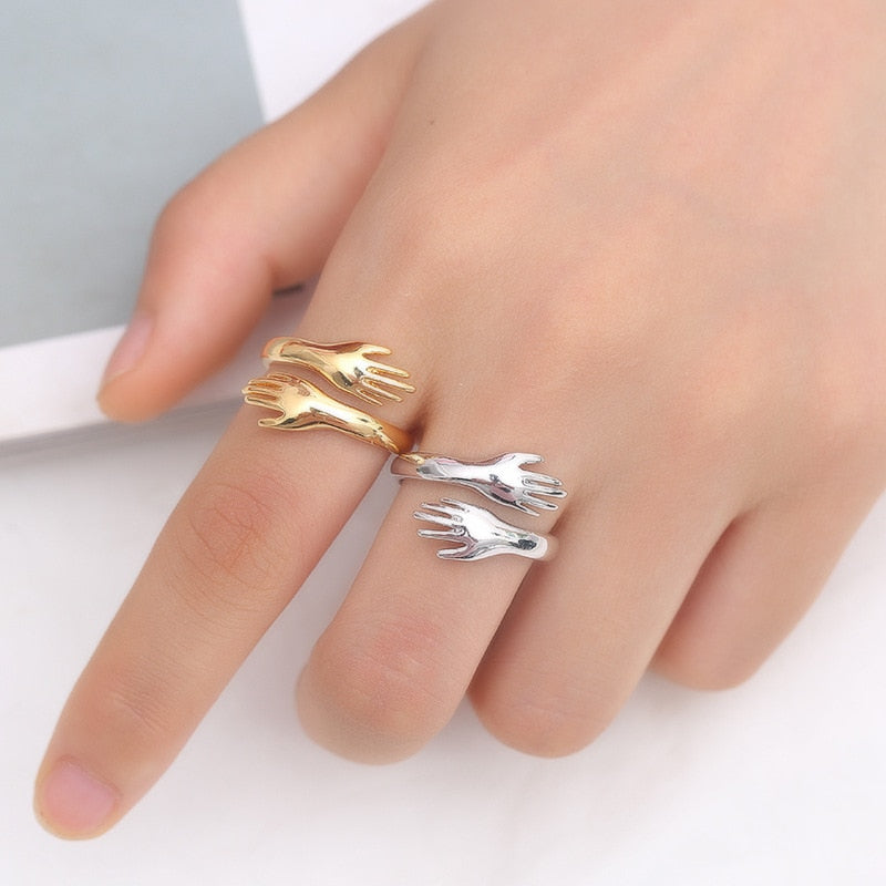 Romantic Hand with Love Hug Rings Creative Adjustable Love Forever Open Finger Hand Ring