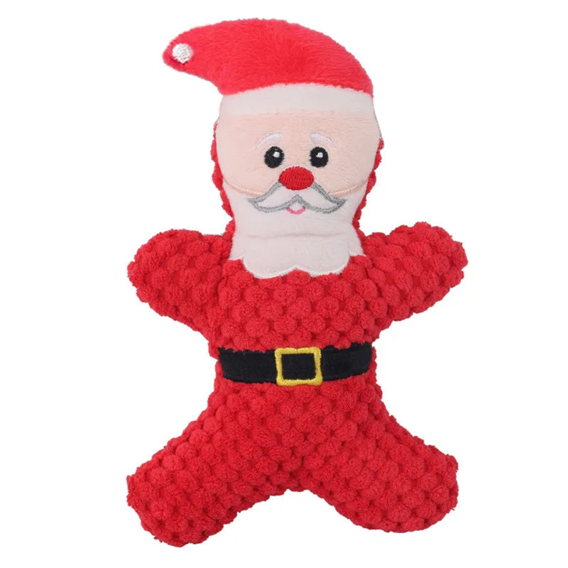 Christmas Pet Dog Plush Noise Chewing Toy Santa Elk Gingerbread Man Donut Cat Dog Christmas Series Cartoon Dog Toy Plush Squeak Toy
