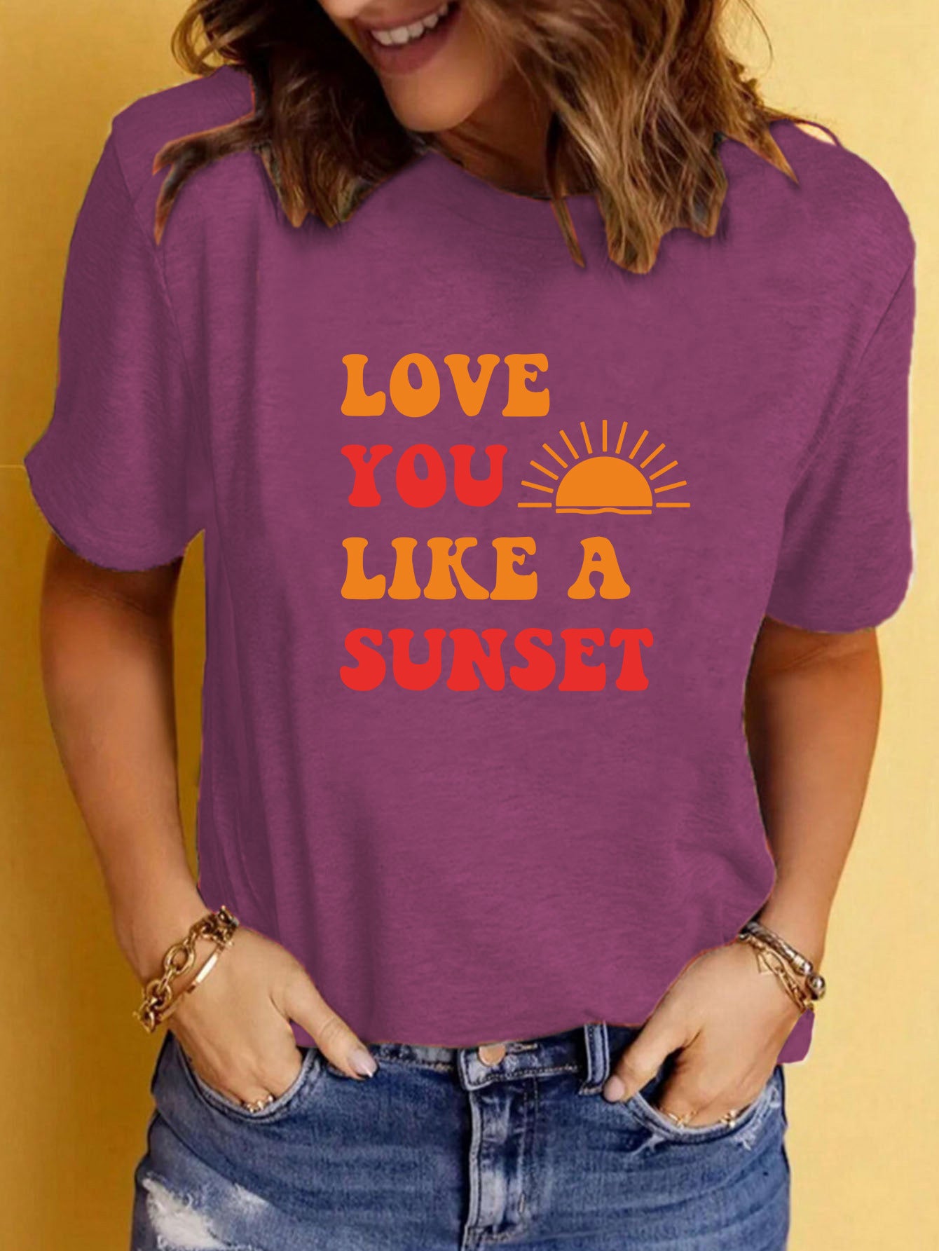 LOVE YOU LIKE A SUNSET Printed Round Neck Short Sleeve