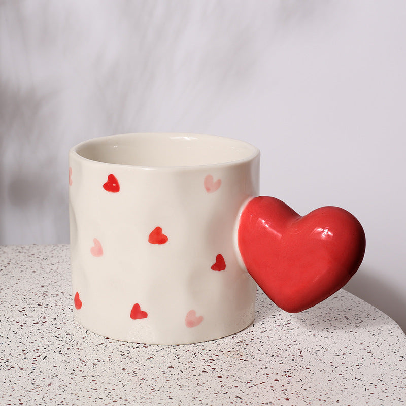 Creative Love Handle Hand-Painted Stripe Love Cow Pattern Ceramic Coffee Cup Hand Held Love Mug
