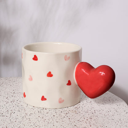 Creative Love Handle Hand-Painted Stripe Love Cow Pattern Ceramic Coffee Cup Hand Held Love Mug