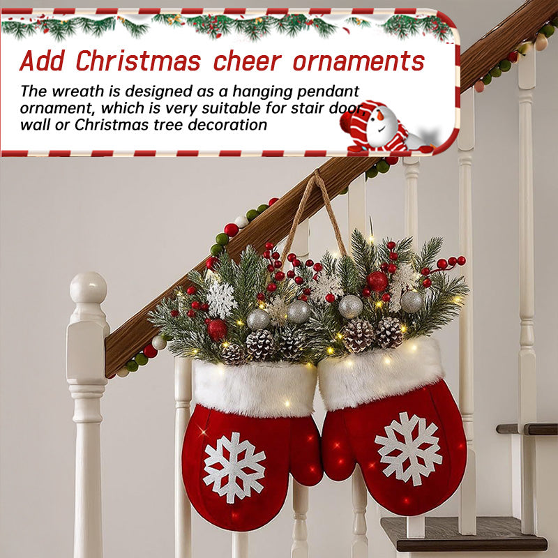 2025 Creative Glove-Shaped Christmas Garland - Faux Flower Crown, Door/Window Decor, Door Sign for Christmas Parties
