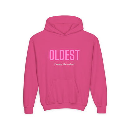 Youth Hoodie - 'OLDEST, I make the rules!' Funny Sweatshirt for Siblings, Birthday Gift, Family Gatherings, Casual Wear, Cozy Sweatshirt