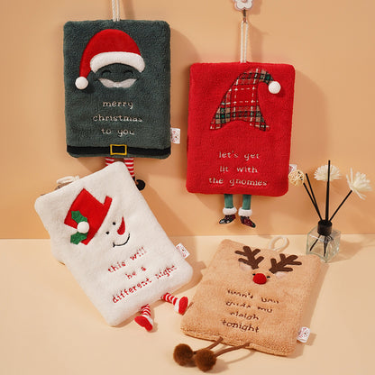 New Christmas hand towel can be hung with thick coral fleece towel, kitchen absorbent quick drying cloth, cartoon hand towel