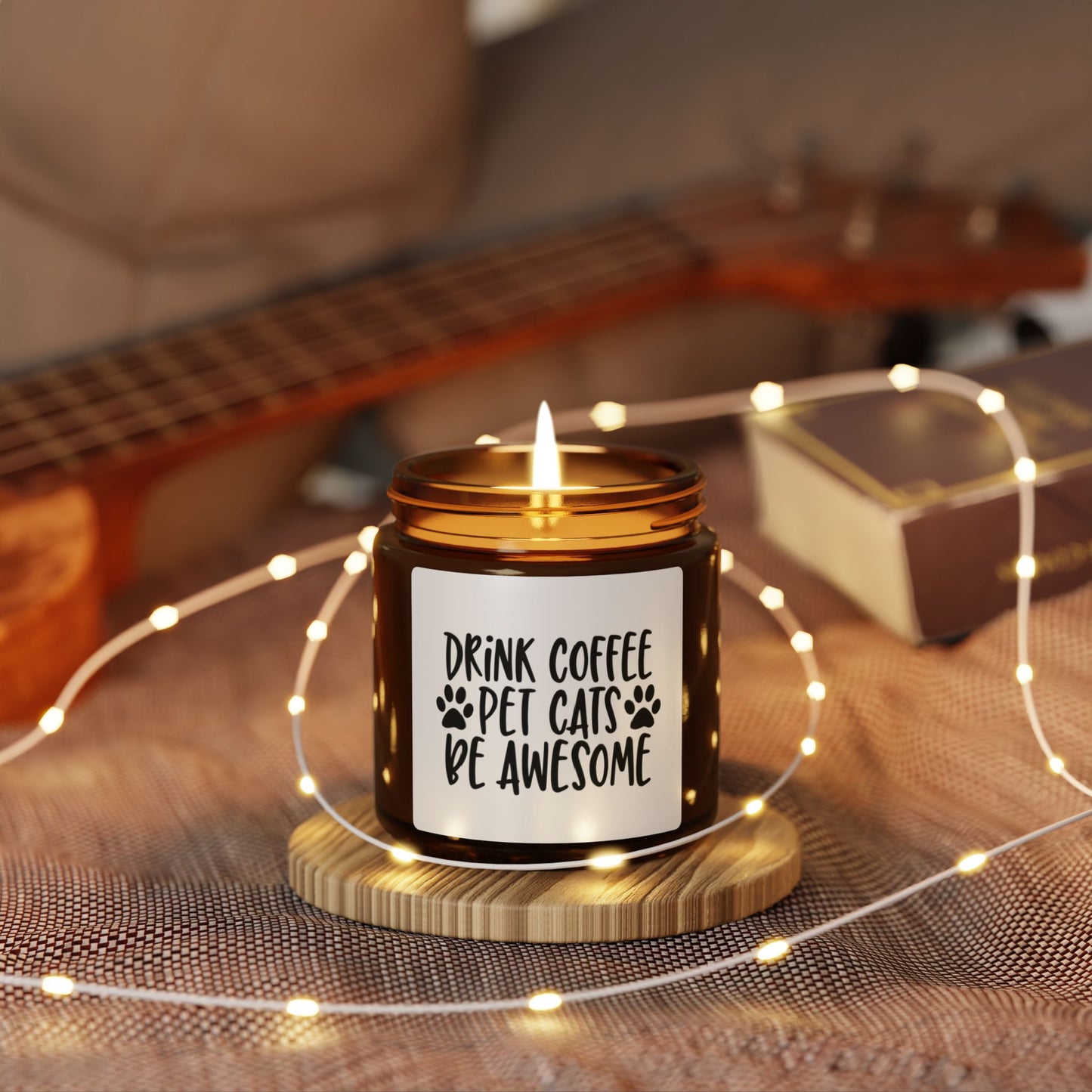 Drink Coffee, Pet Cats, Be Awesome Soy Candle — Amber Jar - Multiple Scents Available