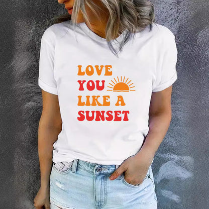 LOVE YOU LIKE A SUNSET Printed Round Neck Short Sleeve
