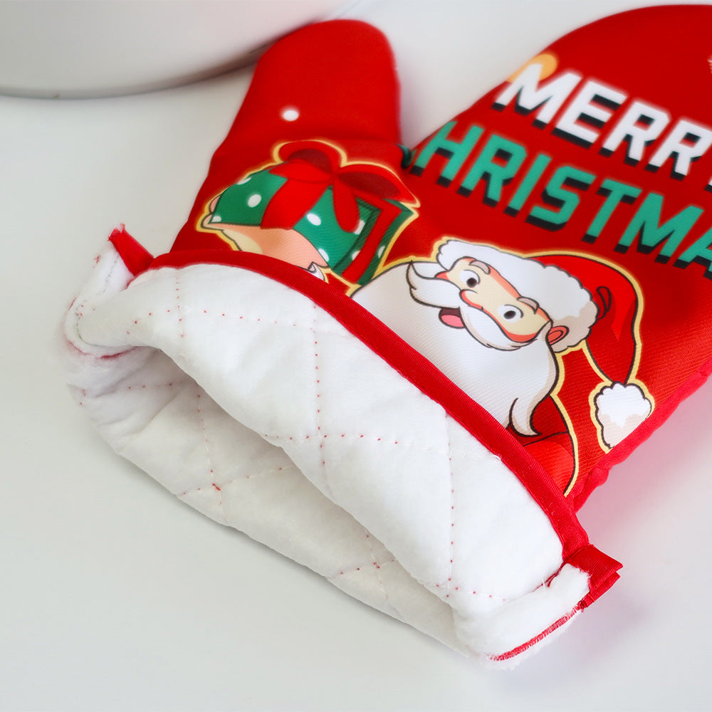 Christmas series insulated gloves, oven gloves, kitchen baking oven gloves, insulated and heat-resistant gloves