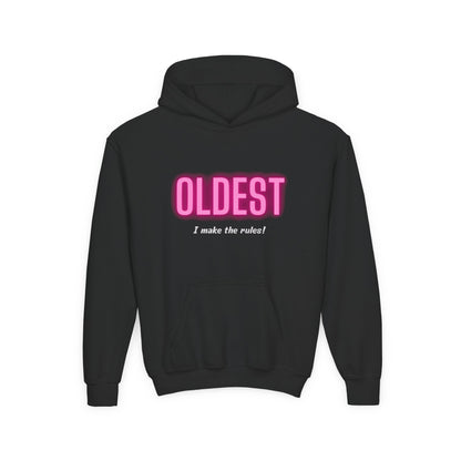 Youth Hoodie - 'OLDEST, I make the rules!' Funny Sweatshirt for Siblings, Birthday Gift, Family Gatherings, Casual Wear, Cozy Sweatshirt