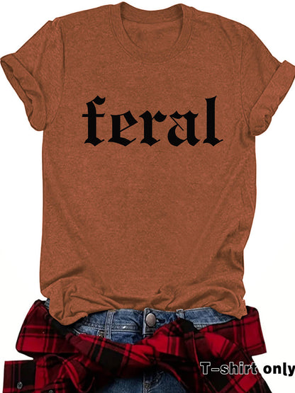 FERAL letter new round neck loose short sleeved shirt