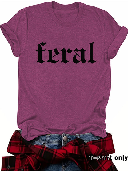 FERAL letter new round neck loose short sleeved shirt