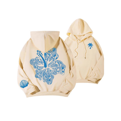 Casual Hibiscus Print Hooded Zipper Hoodie