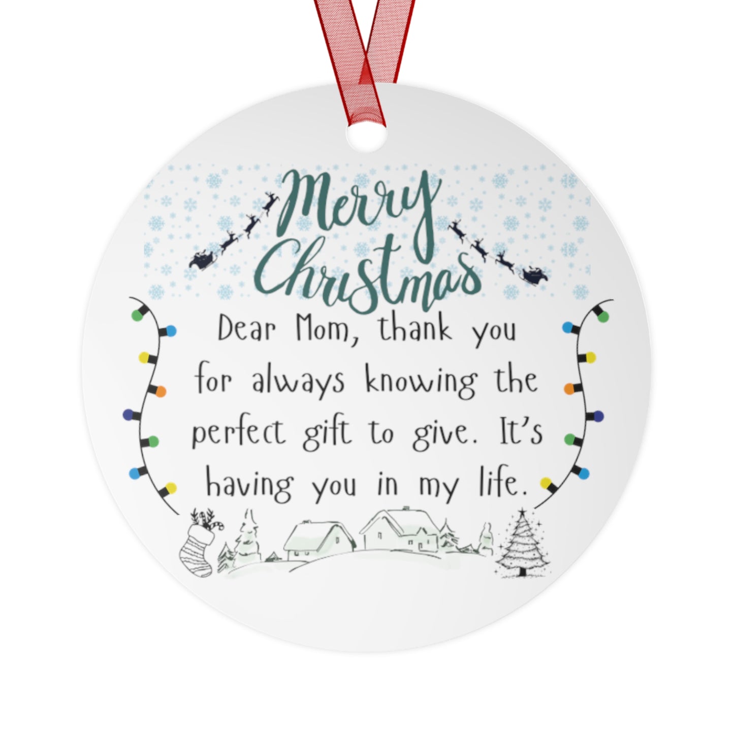 Merry Christmas Metal Ornament for Mom - Personalized Holiday Bell Decoration