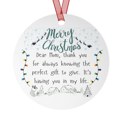 Merry Christmas Metal Ornament for Mom - Personalized Holiday Bell Decoration