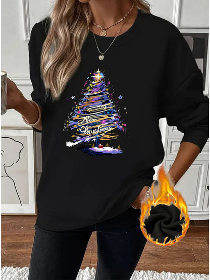 Women's Festive Christmas Tree Print Pullover Sweatshirt