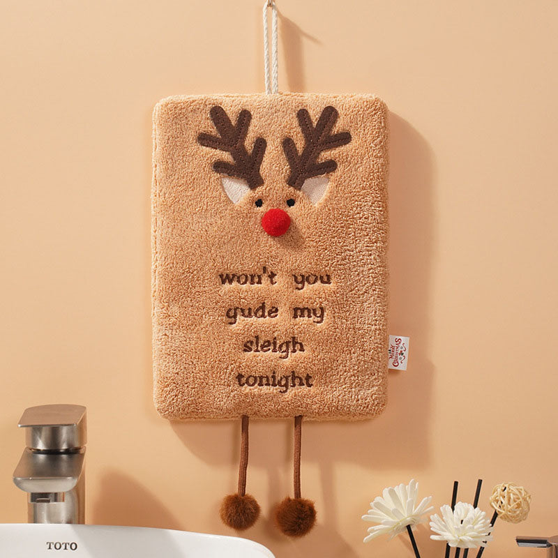 New Christmas hand towel can be hung with thick coral fleece towel, kitchen absorbent quick drying cloth, cartoon hand towel
