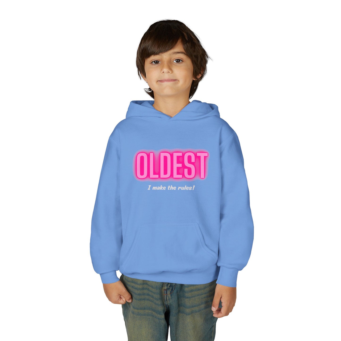 Youth Hoodie - 'OLDEST, I make the rules!' Funny Sweatshirt for Siblings, Birthday Gift, Family Gatherings, Casual Wear, Cozy Sweatshirt