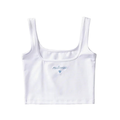 Love Embroidery Square Neck Tank Top