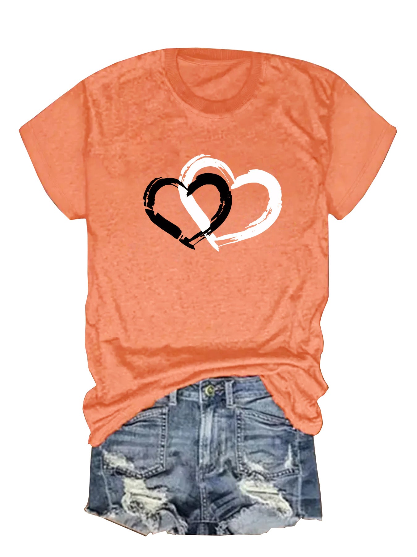 Love pattern printed round neck short sleeved shirt