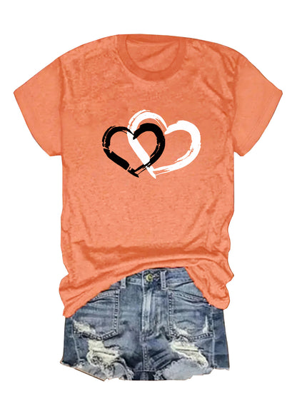 Love pattern printed round neck short sleeved shirt